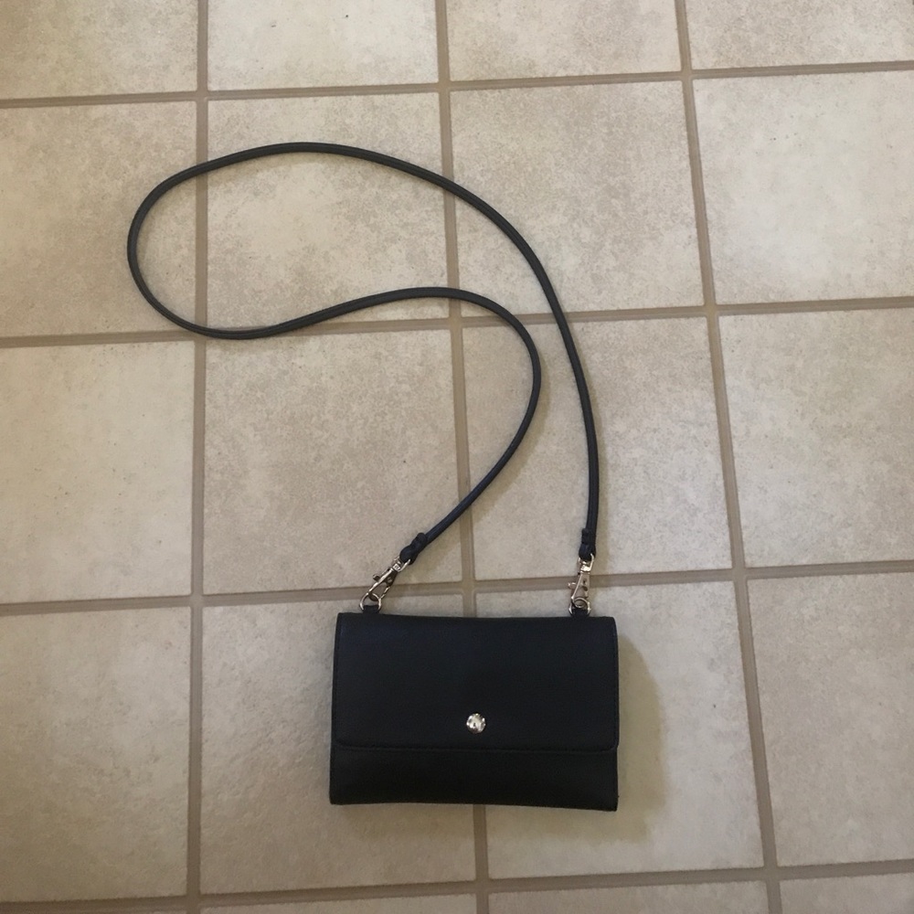 Black Vegan Leather Strapped Wallet Bag